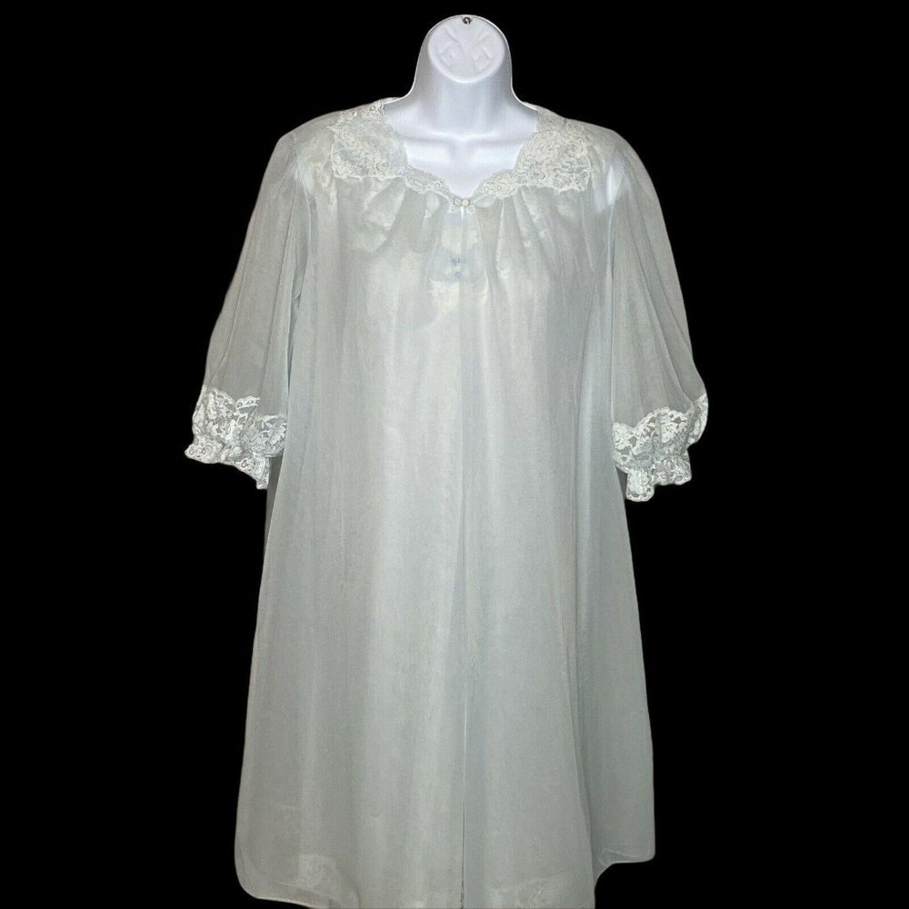 Vtg Vanity Fair Pale Blue Sheer Set Small Nylon Lace Chiffon 60s Robe Nightgown